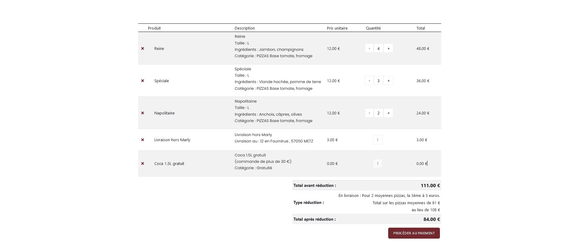 Marly Pizza affichage des réductions