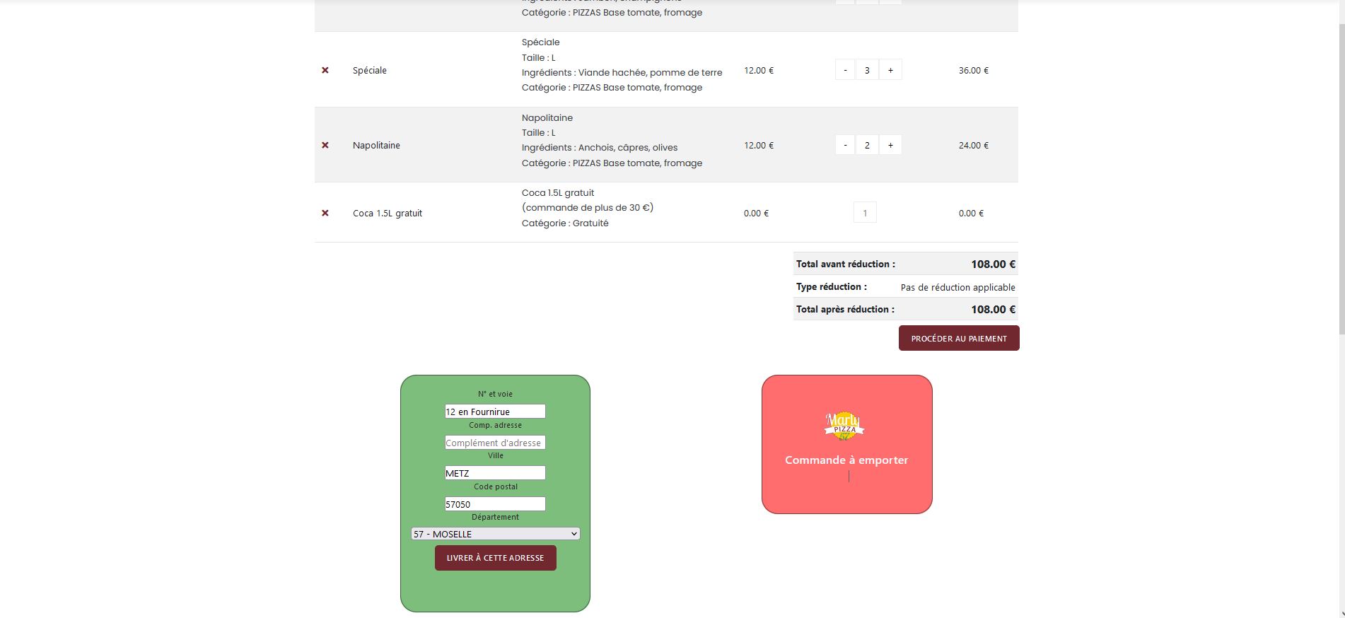 Marly Pizza formulaire de livraison