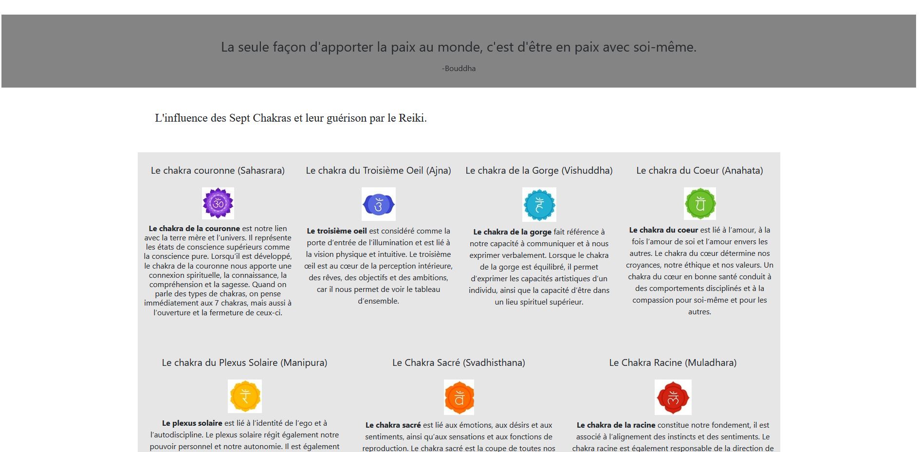 Reiki Informations en système de colonnes avec Bootstrap